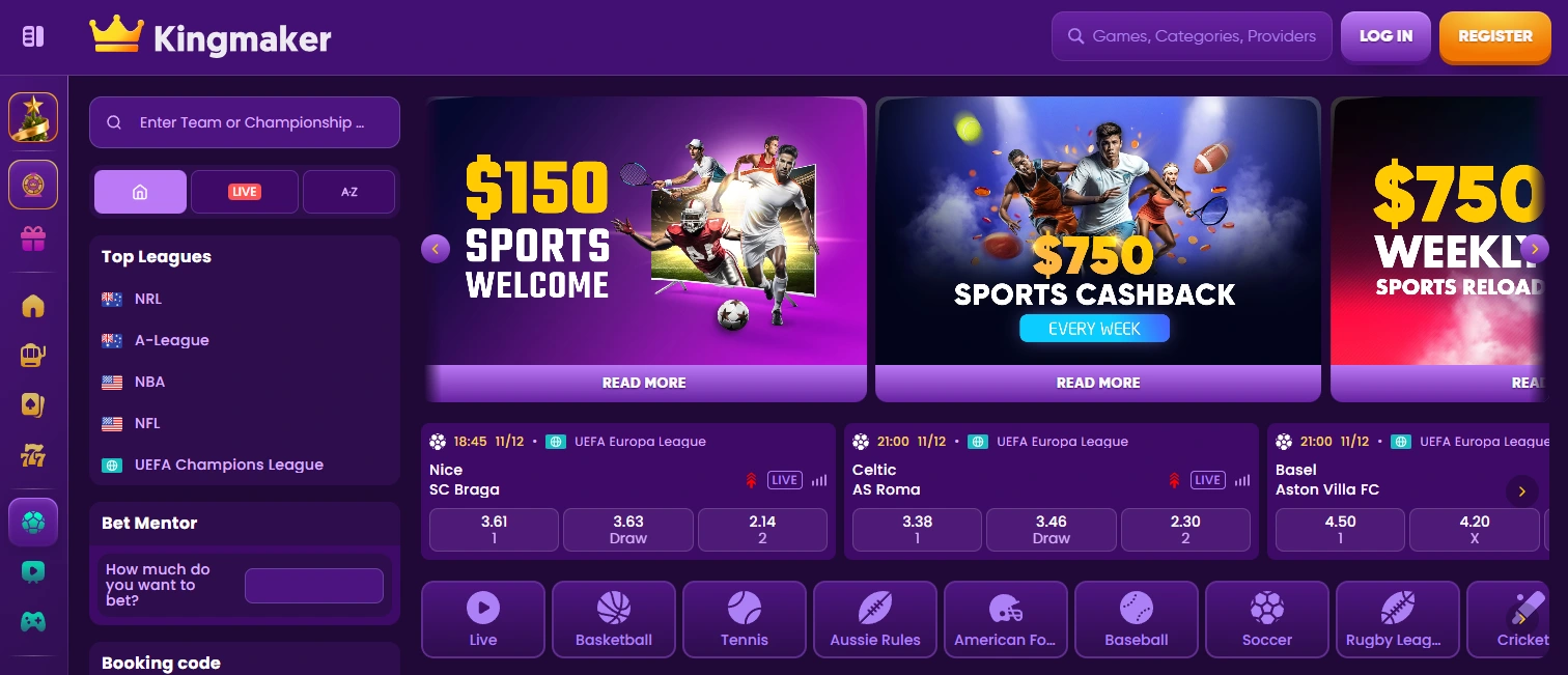 Kingmaker sportsbook with 150% sports welcome bonus for AUS bettors
