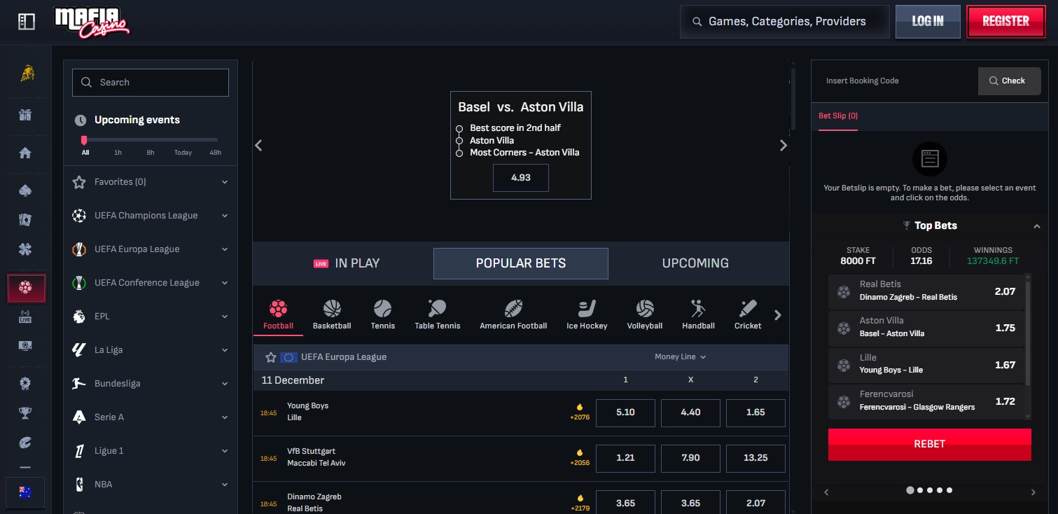 Mafia casino sportsbook with todays popular bets