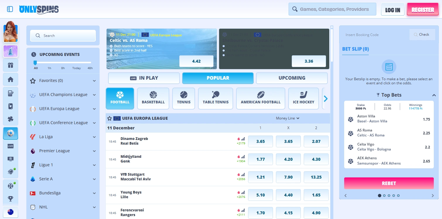 OnlySpins AU sportsbook with todays football matches